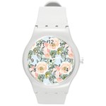 Pink Old Fashioned Roses Round Plastic Sport Watch (M) Front