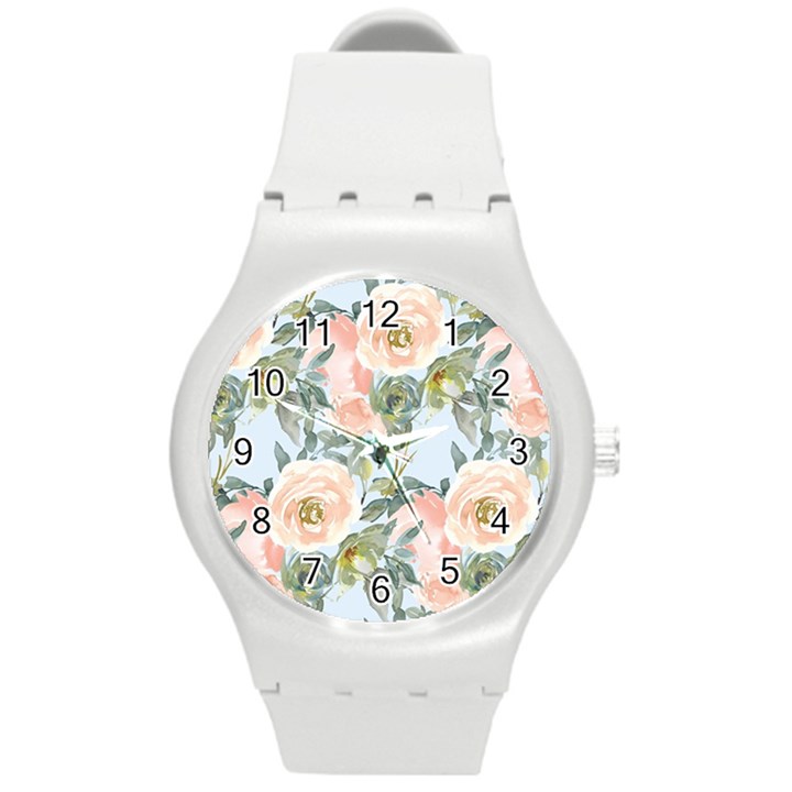 Pink Old Fashioned Roses Round Plastic Sport Watch (M)