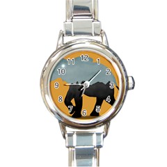 Illustrations Sketch Elephant Wallpaper Round Italian Charm Watch by HermanTelo