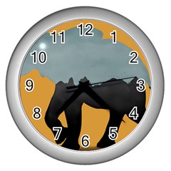 Illustrations Sketch Elephant Wallpaper Wall Clock (silver) by HermanTelo