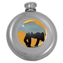 Illustrations Sketch Elephant Wallpaper Round Hip Flask (5 Oz)