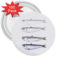 Pencil Fish Sardine Drawing 3  Buttons (100 Pack)  by HermanTelo