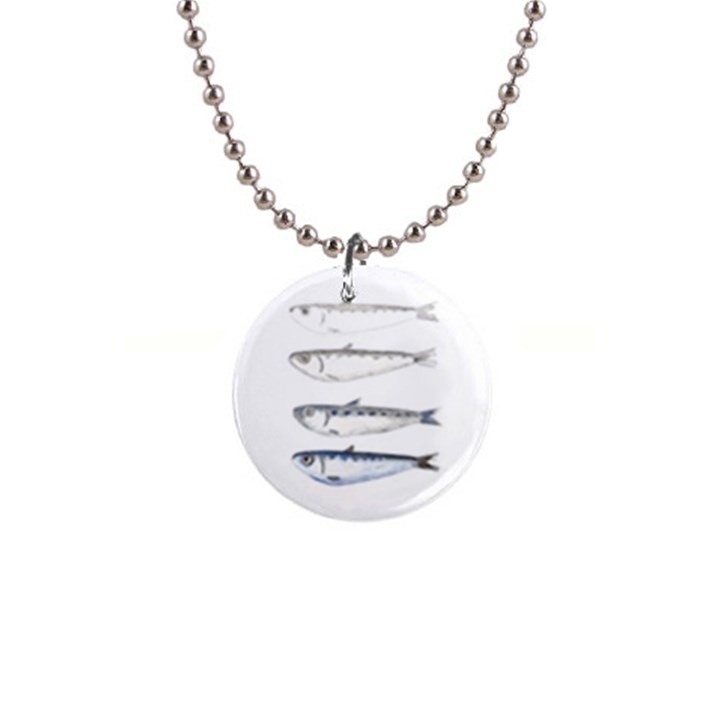 Pencil Fish Sardine Drawing 1  Button Necklace