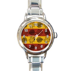 Autumn Leaves Colorful Nature Round Italian Charm Watch by Mariart