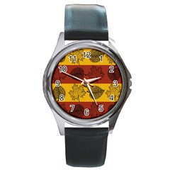 Autumn Leaves Colorful Nature Round Metal Watch by Mariart