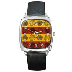 Autumn Leaves Colorful Nature Square Metal Watch by Mariart