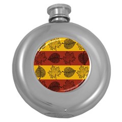 Autumn Leaves Colorful Nature Round Hip Flask (5 Oz) by Mariart