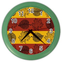 Autumn Leaves Colorful Nature Color Wall Clock by Mariart