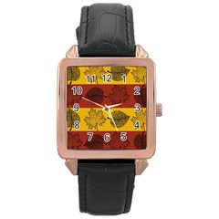 Autumn Leaves Colorful Nature Rose Gold Leather Watch  by Mariart