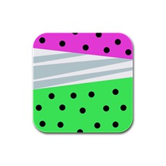 Dots And Lines, Mixed Shapes Pattern, Colorful Abstract Design Rubber Square Coaster (4 Pack)  by Casemiro