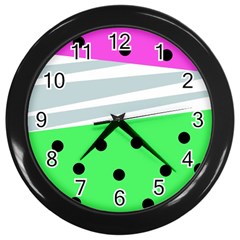 Dots And Lines, Mixed Shapes Pattern, Colorful Abstract Design Wall Clock (black) by Casemiro