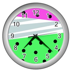 Dots And Lines, Mixed Shapes Pattern, Colorful Abstract Design Wall Clock (silver) by Casemiro