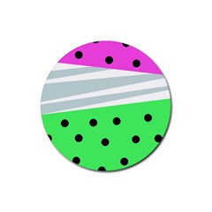 Dots And Lines, Mixed Shapes Pattern, Colorful Abstract Design Rubber Coaster (round)  by Casemiro