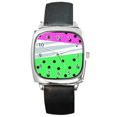 Dots And Lines, Mixed Shapes Pattern, Colorful Abstract Design Square Metal Watch by Casemiro