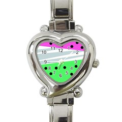 Dots And Lines, Mixed Shapes Pattern, Colorful Abstract Design Heart Italian Charm Watch by Casemiro