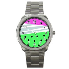 Dots And Lines, Mixed Shapes Pattern, Colorful Abstract Design Sport Metal Watch by Casemiro