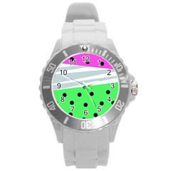 Dots And Lines, Mixed Shapes Pattern, Colorful Abstract Design Round Plastic Sport Watch (l) by Casemiro