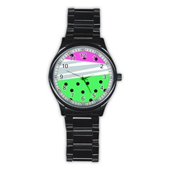 Dots And Lines, Mixed Shapes Pattern, Colorful Abstract Design Stainless Steel Round Watch by Casemiro