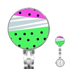 Dots And Lines, Mixed Shapes Pattern, Colorful Abstract Design Stainless Steel Nurses Watch by Casemiro