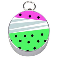 Dots And Lines, Mixed Shapes Pattern, Colorful Abstract Design Silver Compasses by Casemiro