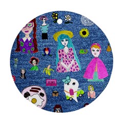 Blue Denim And Drawings Ornament (round) by snowwhitegirl