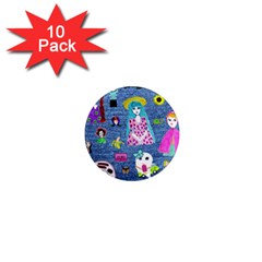 Blue Denim And Drawings 1  Mini Magnet (10 Pack)  by snowwhitegirl