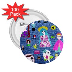 Blue Denim And Drawings 2 25  Buttons (100 Pack) 