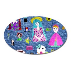 Blue Denim And Drawings Oval Magnet by snowwhitegirl