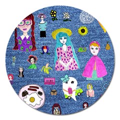 Blue Denim And Drawings Magnet 5  (round) by snowwhitegirl