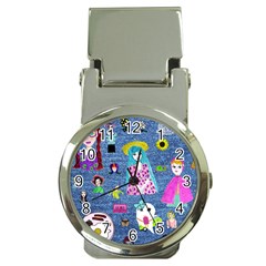 Blue Denim And Drawings Money Clip Watches by snowwhitegirl