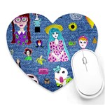 Blue Denim And Drawings Heart Mousepads Front