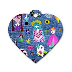 Blue Denim And Drawings Dog Tag Heart (one Side) by snowwhitegirl