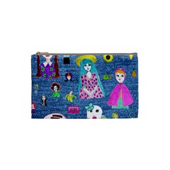 Blue Denim And Drawings Cosmetic Bag (small) by snowwhitegirl