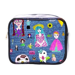 Blue Denim And Drawings Mini Toiletries Bag (one Side) by snowwhitegirl