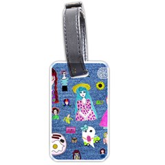 Blue Denim And Drawings Luggage Tag (one Side) by snowwhitegirl