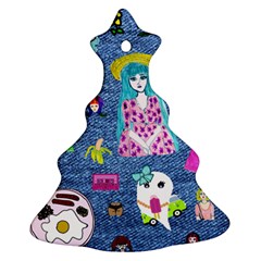 Blue Denim And Drawings Christmas Tree Ornament (two Sides)