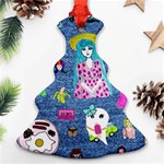 Blue Denim And Drawings Christmas Tree Ornament (Two Sides) Front