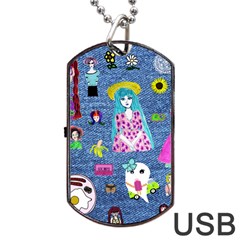 Blue Denim And Drawings Dog Tag Usb Flash (two Sides) by snowwhitegirl