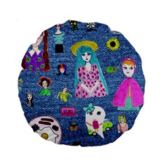 Blue Denim And Drawings Standard 15  Premium Round Cushions by snowwhitegirl