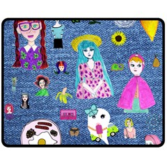 Blue Denim And Drawings Double Sided Fleece Blanket (medium)  by snowwhitegirl