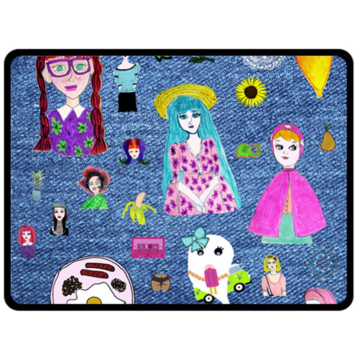 Blue Denim And Drawings Double Sided Fleece Blanket (Large) 