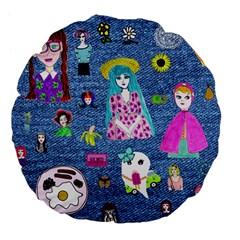 Blue Denim And Drawings Large 18  Premium Flano Round Cushions by snowwhitegirl