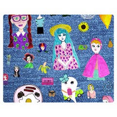 Blue Denim And Drawings Double Sided Flano Blanket (medium)  by snowwhitegirl