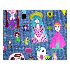 Blue Denim And Drawings Double Sided Flano Blanket (large)  by snowwhitegirl