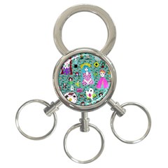 Blue Denim And Drawings Daisies Aqua 3-ring Key Chain by snowwhitegirl