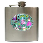 Blue Denim And Drawings Daisies Aqua Hip Flask (6 oz) Front