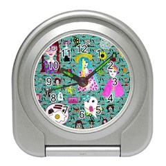 Blue Denim And Drawings Daisies Aqua Travel Alarm Clock