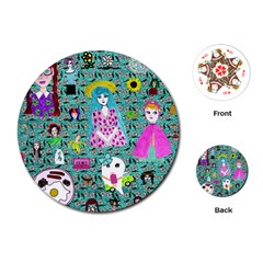 Blue Denim And Drawings Daisies Aqua Playing Cards Single Design (round)