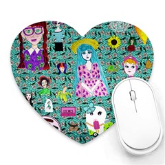 Blue Denim And Drawings Daisies Aqua Heart Mousepads