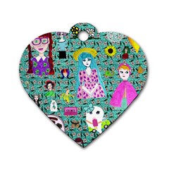 Blue Denim And Drawings Daisies Aqua Dog Tag Heart (one Side) by snowwhitegirl